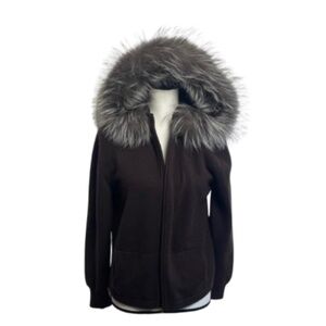 St. John Cashmere Fur Trim  knit sweater  Arctic Fox Fur brown